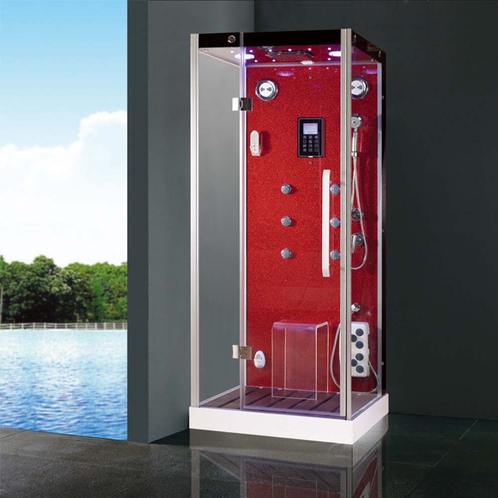900X900mm Red Crystal Glass One Person Bathroom Shower Cabin Turkish Steam Room